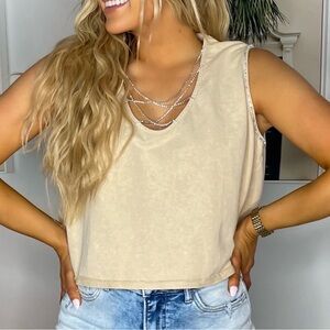 Blue B Cream V-Neck Sleeveless Tank with Crisscross Straps